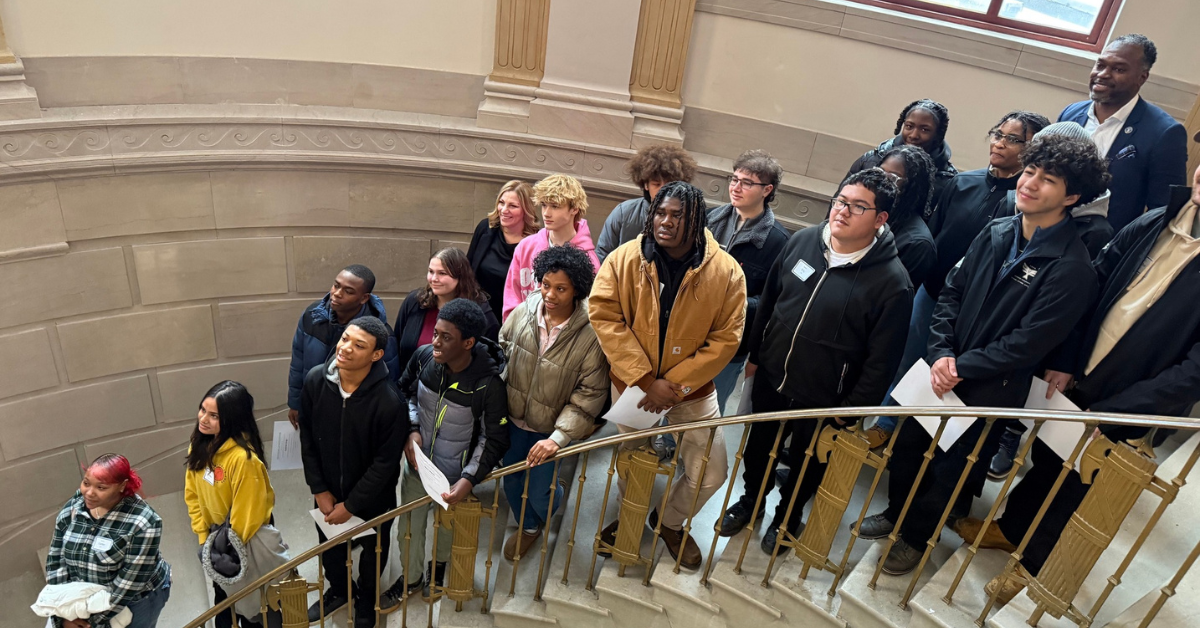 students on staircase